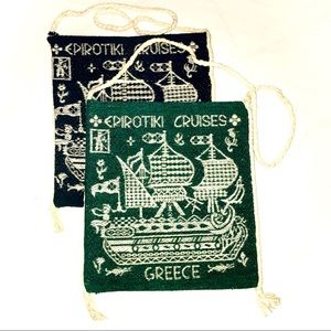 GREEK WOVEN SHOULDER BAGS Lot / 2 VINTAGE TAPESTRY